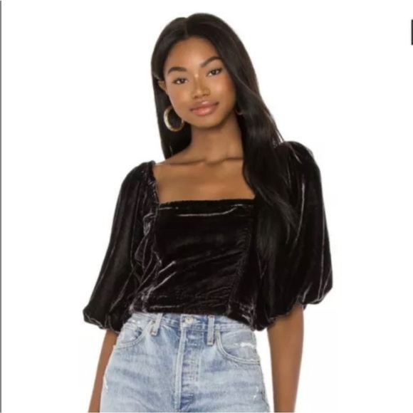 Free People Marie Velvet Open Back Crop Top Black - Picture 15 of 15